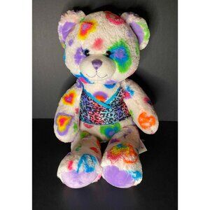 Build A Bear Peace Sign Hearts White Purple Plush w Cheetah Tank Top BAB